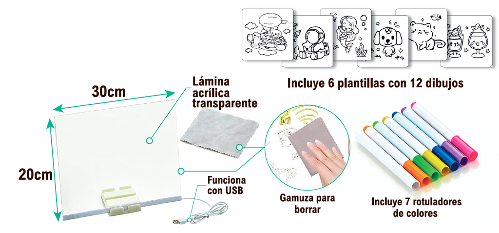 PERFESHO - Pizarra con luz LED 20x30 ™